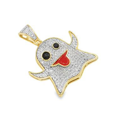 10k Yellow Gold Diamond Ghost Emoji Pendant 0.40 Ctw